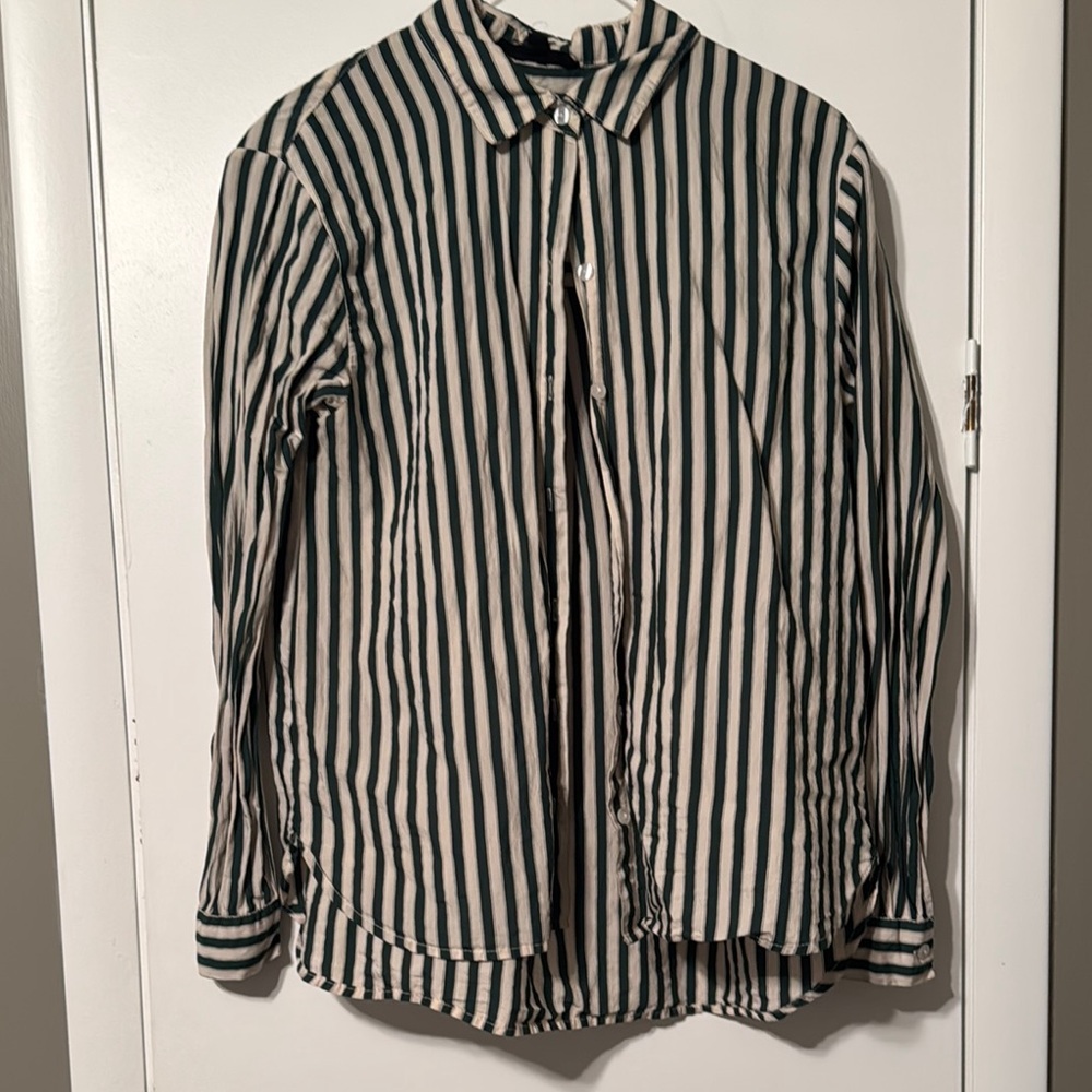 Striped Green and White Men's Shirt